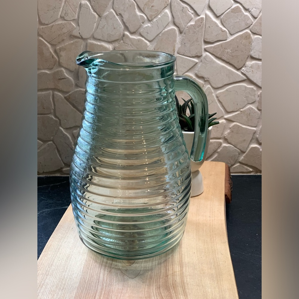 VINTAGE | Recycled Green Ribbed Glass Pitcher
